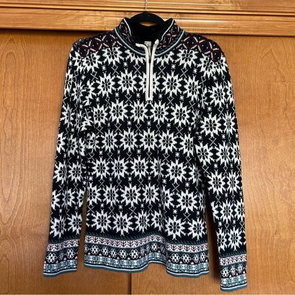 Obermeyer Fair Isle Nordic Ski 1/4 Zip Pullover Sweater Wool Blend Size Large - Picture 1 of 7